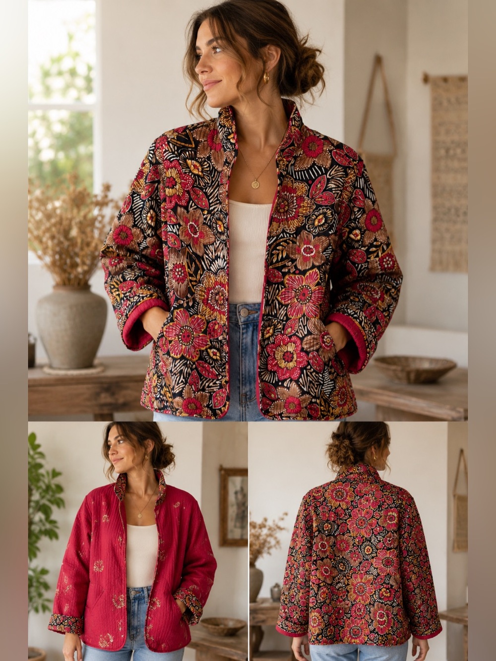 Boho Reversible Quilted Floral Artsy Jacket Anthropologie Style Cottagecore